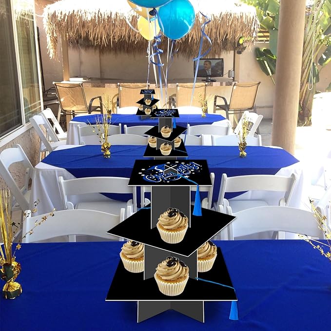 KALEFO Graduation Decorations 2026 Graduation Cap Cupcake Stand with Tassel Grad Party Favors Table Decor Grad Supplies (Blue)