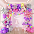171Pcs Songster Birthday Decoration - Pink and Purple Balloon Arch Kit Hollow Star, Microphone, Disco Mylar Balloon Garland Kit for Music Fans Popular Singer Birthday Princess Party Decorations
