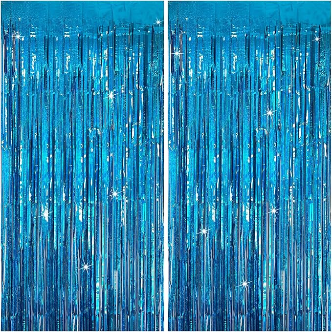 Tinsel Curtain Party Backdrop Blue Birthday Party Decorations 2 Packs Glitter Foil Fringe Curtain Party Decor Streamers Photo Booth for Birthday Christmas Wedding Halloween Graduation Decorations