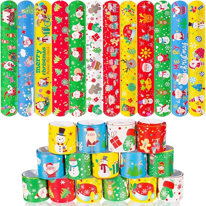 Max Fun 48pcs Christmas Slap Bracelets Party Favors Toys for Kids Xmas Party Favors Stocking Stuffers (Christmas)
