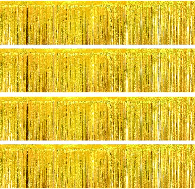 4 Packs Foil Fringe Garland Tinsel Streamers Shiny Wall Hanging Birthday Banner Backdrop for Graduation Wedding Anniversary Celebration Happy Birthday Party Decorations Glitter Gold