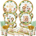 300 Pcs Safari Baby Shower Plates and Napkins (Serves 50 Guests), Plates Napkins Cups Straws and Forks Sets, Party Supplies, Jungle Safari Baby Shower Decorations