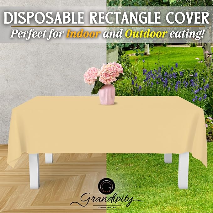 Grandipity 12 Pack Premium Disposable Plastic Tablecloth 54 Inch. x 108 Inch. Decorative Rectangle Table Cover - Ivory