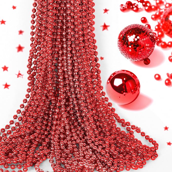 HOOSUN 30 Pack Red Beads Necklaces Bulk,Christmas Beads Necklaces Party Favors,Mardi Gras Beads Necklaces for Party,School Event,Parade Throw,Christmas Outfits Accessories for Women Kids
