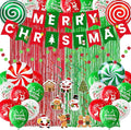 Christmas Party Supplies Decorations Set, Merry Christmas Banner, Foil Balloons, Hanging Swirls, Red and Green Metallic Fringe Curtains, Circle Dots Garland