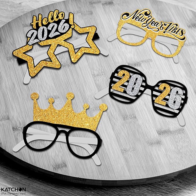 KatchOn, 2026 Glasses New Years - Pack of 12 | NYE Photo Booth Props, New Years Eve Party Supplies 2026 | 2026 New Years Glasses, New Years Decorations 2026 | New Years Photo Booth Props