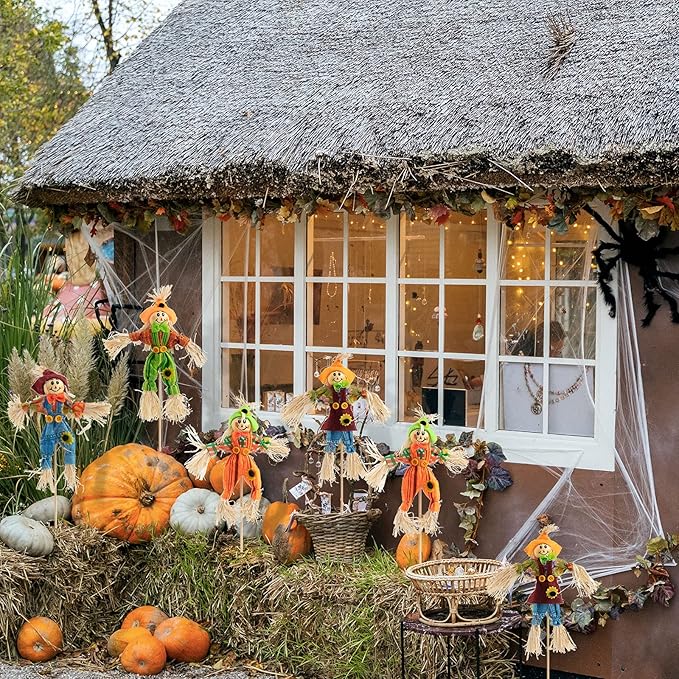 ZAUGONTW 12 PCS Halloween Scarecrow Decoration Outdoor, Fall Harvest Scarecrow Decor, Standing Scarecrows Decorations for Garden, Home, School, Yard, Porch, Thanksgiving Décor