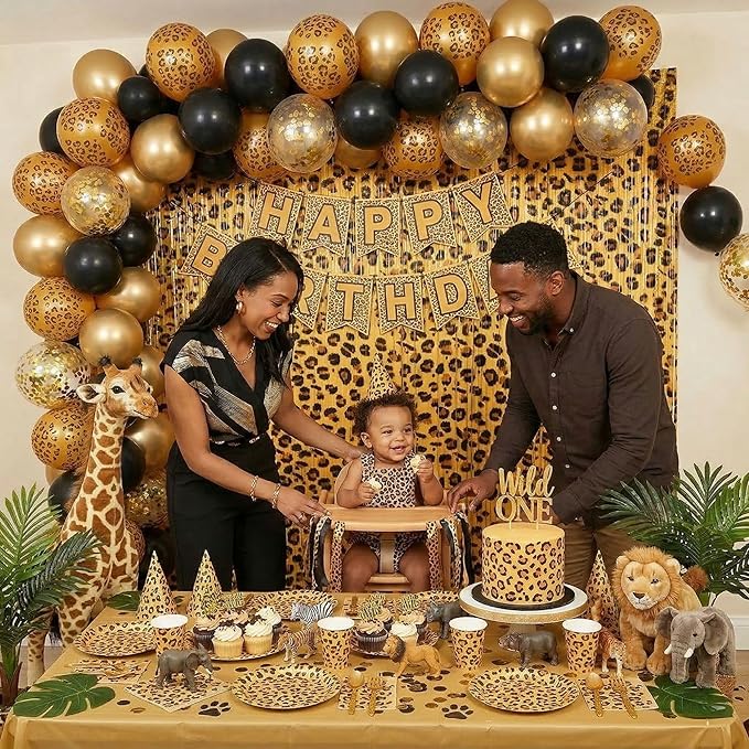 2 Pack Cheetah Print Birthday Decorations, Leopard Party Decorations, Jungle Safari Bachelorette Foil Backdrop 3.3×6.6ft Thickened Fringe Curtains for Photo Booth & Party Entrance