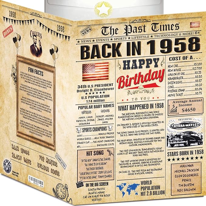68th Birthday Card for Women Men - Back In 1958 Newspaper - 68 th Happy BIRTHDAY card - 68th birthday gift for Her Him - JUMBO size - 68th birthday decorations Dad Mom - Best gifts for 68 year old