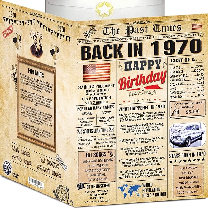 56th Birthday Card for Women Men - Back In 1970 Newspaper - 56 th Happy BIRTHDAY card - 56 birthday gift for Her Him - JUMBO size - 56th birthday decorations Dad Mom - Best gifts for 56 year old