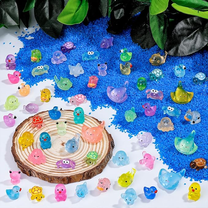 240 Pcs Luminous Mini Resin Animals 30 Styles Miniatures Animal Figurines Glow in The Dark Tiny Little Animals Figures to Hide for DIY Fairy Garden Micro Landscape Dollhouse Aquarium Party Decor