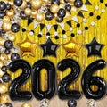 KatchOn, New Years Decorations 2026 Set - Huge, Pack of 85 | Black Gold Stars Balloon, Gold Fringe Curtain Backdrop, 2026 Balloons | New Years Eve Party Supplies 2026, Next Years Birthday Party Decor
