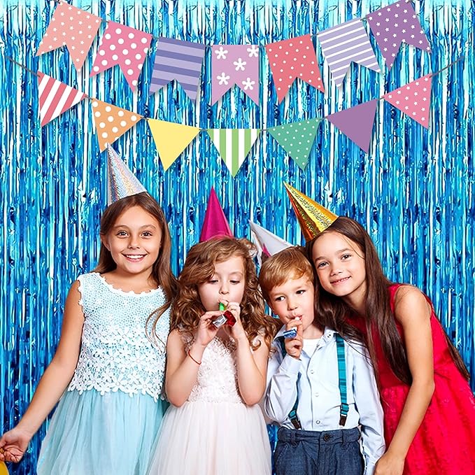 6 Pack Lake Blue Foil Fringe Curtains Backdrop, 3.28 x 9.8 Ft Metallic Streamers Tinsel Curtains Background for Photo Booth, Birthday, Halloween, Christmas, Thanksgiving, New Year Party Decorations