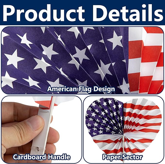 Sfcddtlg 30 Pcs 4th of July Patriotic Themed Paper Fans, American Flag Star and Stripe Folding Fans, Independence Day Red White Blue Handheld Fans for Summer Memorial Day Party Decor Supplies