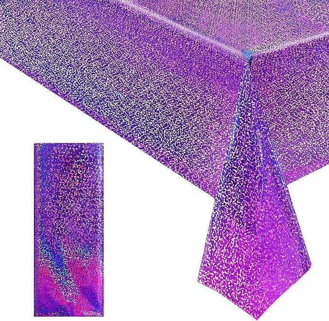 Sparkling Holographic Laser Tablecloth - Shimmering, Waterproof, Easy to Clean - Ideal for Bachelorette, Birthday, Wedding, and Anniversary Party Decorations (Purple, 1)