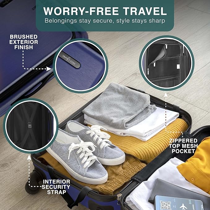 TRAVELARIM Luggage Sets 3 Piece, 24 Inch Suitcase and 28 Inch Luggage with Spinner Wheels, Durable Hard Shell Suitcase Set, Expandable Travel Suitcases with Wheels, Navy