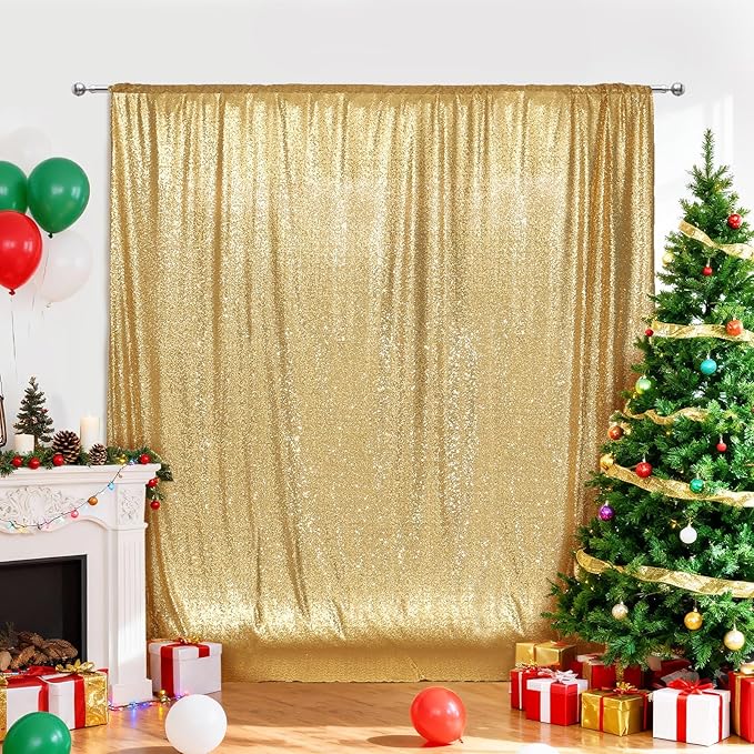 PartyDelight Gold Sequin Backdrop 6x6ft High-Density 3mm Sparkly Photo Background Back Drop Glitter Drape for Wedding, Birthday, and Holiday Party Decorations