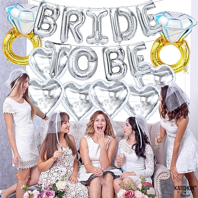 KatchOn, Silver Bride To Be Balloons Set - Pack of 17 | Bride Balloons for Bachelorette Party Decorations, Bride To Be Decorations | Bachelorette Balloons for Bridal Shower Decorations Bridal Sign