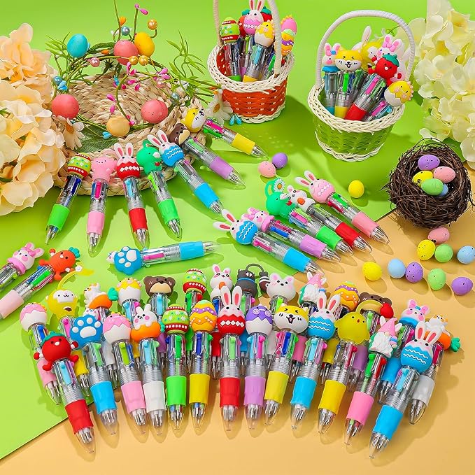 CZWZ 120Pcs Mini Multicolor Pens in One 4-in-1 Cute Pens Bulk, Ballpoint Pen for Birthdays and Parties, Fun Gifts Assorted Ink Kawaii Pen(Easter)