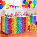 Rainbow Table Skirt, 2 Pack Desk Skirts Party Decorations, Colorful Metallic Wavy Tinsel Foil Fringe Table Skirts, Rainbow Foil Table Skirt for Birthday Classroom Teacher Pride Month Decor