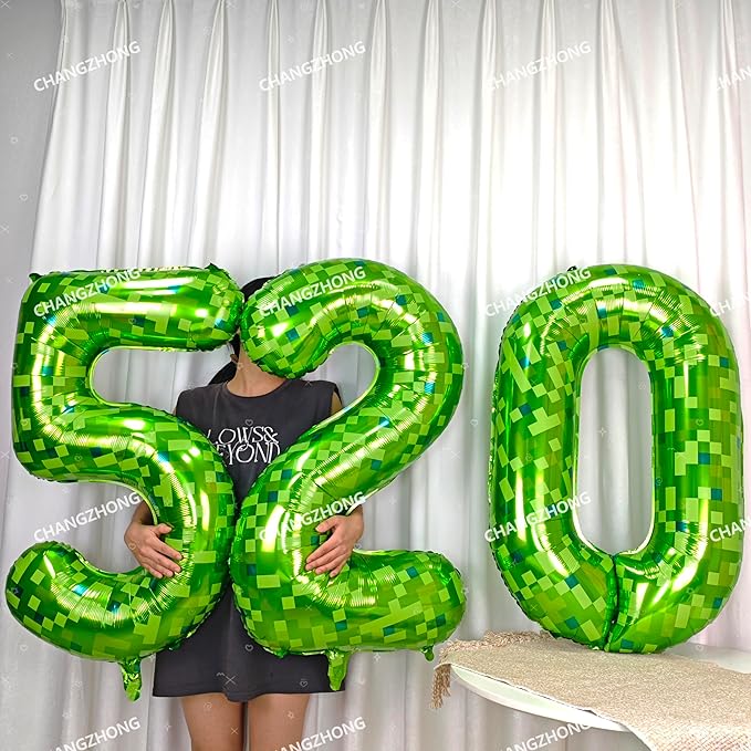 40 inch giant Green pixel miner game number 1 balloon Large mining theme foil balloon 0-9 Suitable for pixel game parties children's birthdays party anniversary celebrations baby shower decoration