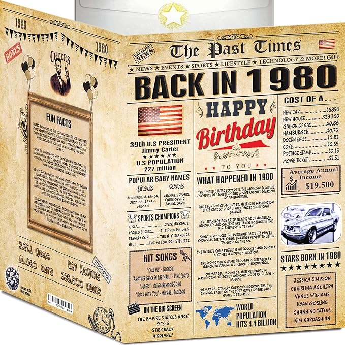 46th Birthday Card for Women Men - Back In 1980 Newspaper - 46 th Happy BIRTHDAY card - 46 birthday gift for Her Him - JUMBO size - 46th birthday decorations Dad Mom - Best gifts for 46 year old