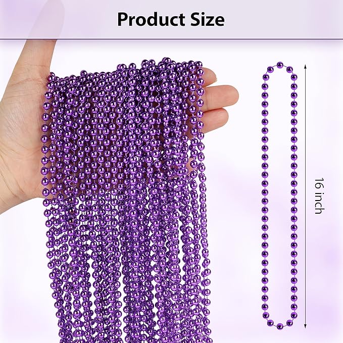 HOOSUN 30 Pack Mardi Gras Beads Necklaces Bulk, Mardi Gras Accessories for Party Favors,Purple Decoration St Patricks Day Necklace Party Supplies Mardi Gras Decor For Party, School Event,Home