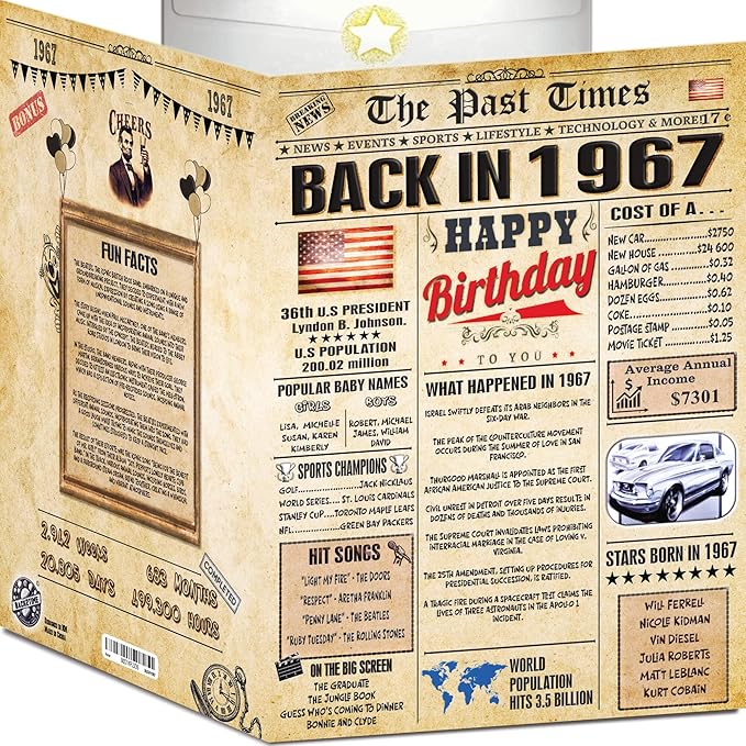 59th Birthday Card for Women Men - Back In 1967 Newspaper - 59 th Happy BIRTHDAY card - 59 birthday gift for Her Him - JUMBO size - 59th birthday decorations Dad Mom - Best gifts for 59 year old