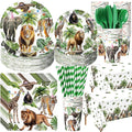 452 Pcs Wild Animals Birthday Party Decorations for 50, Jungle Themed Paper Plates Napkins Cups Tablecloth Cutlery Straws Safari Zoo Tableware Set for Baby Shower Gender Reveal Party Supplies