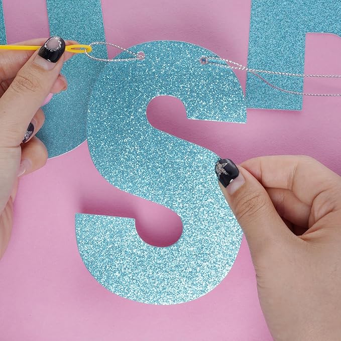 DIY Banner Kit with Letters Glitter Letters Champagne Light Blue Birthday Graduation Banner Custom Party Hanging Banner for Graduation Wedding Party Baby Shower Decoration (Light Blue)
