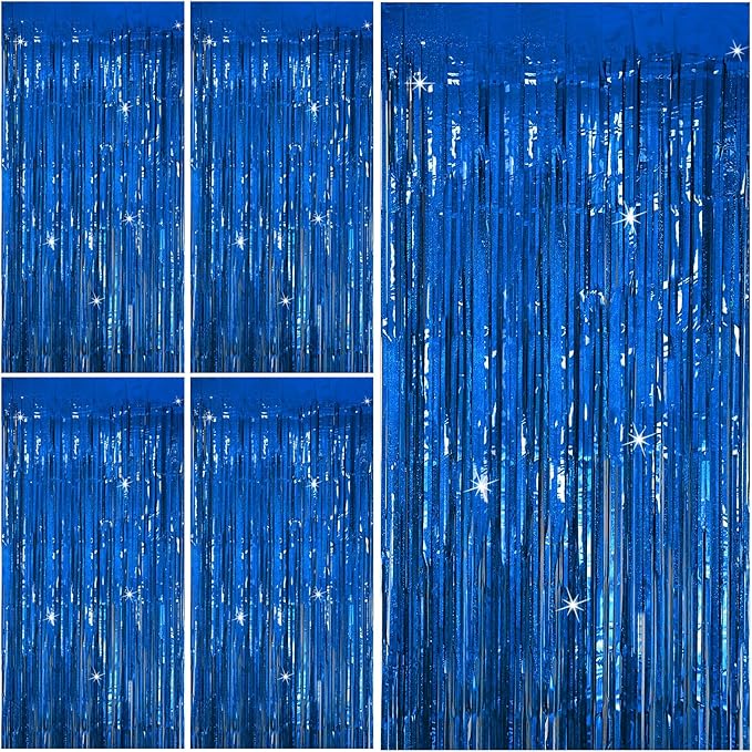Tinsel Curtain Party Backdrop Blue Birthday Party Decorations 5 Packs Glitter Foil Fringe Curtain Party Decor Streamers Photo Booth for Birthday Christmas Wedding Halloween Graduation Decorations