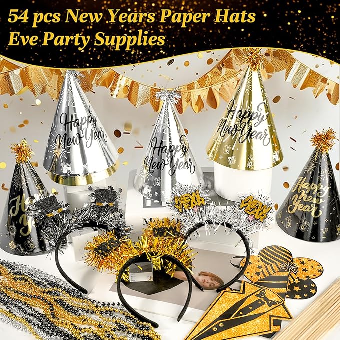 2026 New Years Eve Party Hats Kit - Happy New Years Paper Hats Eve Party Supplies for Adults Celebration Decoration