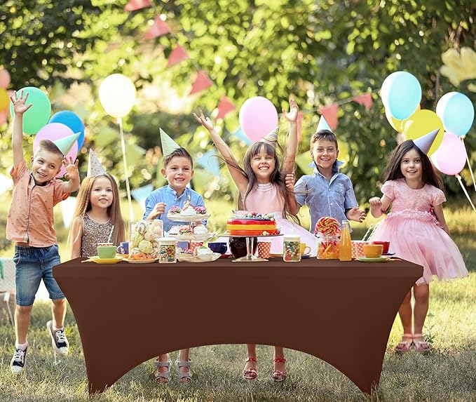 Utopia Kitchen Spandex Tablecloth 1 Pack [6FT, Light Coffee] Tight, Fitted, Washable and Wrinkle Resistant Stretch Rectangular Patio Table Cover for Event, Wedding, Banquet & Parties[72Lx30Wx30H Inch]