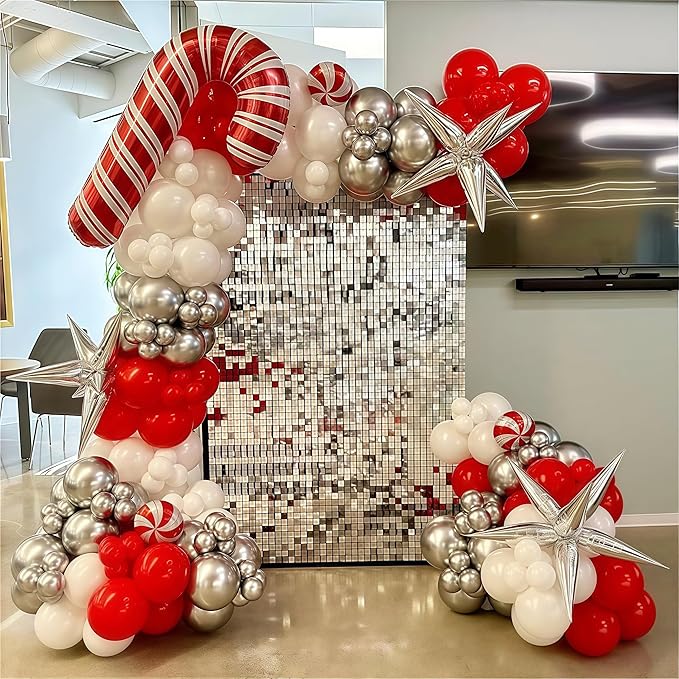 Christmas Balloon Arch Garland Kit, 135Pcs Red White Gold Silver Xmas Balloon with Candy Santa Claus Foil Balloons for Merry Christmas Holiday Birthday Baby Shower Winter New Year Party Decorations