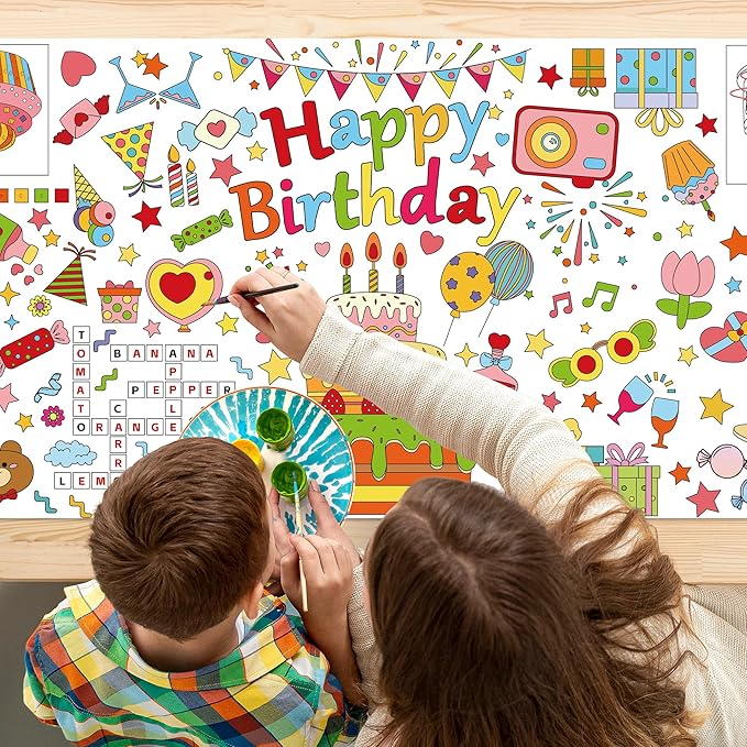 Happy Birthday Giant Coloring Poster 30 x 72 Inches Large Coloring Tablecloth for Kids School Home Party Supplies Decoration