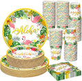 200 Pcs Tropical Hawaii Aloha Party Supplies Serve 50 Guests Luau Paper Plates Cups Napkins for Summer Beach Tableware Pool Party