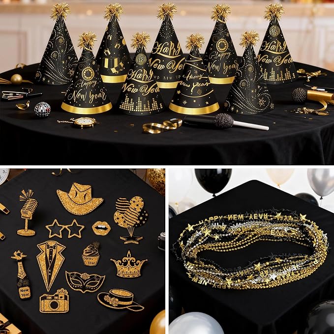 56 PCS New Year’s Eve Party Supplies 2026 Including Happy New Year Hats, Necklaces and New Year Photo Booth Props for New Year's Eve Party Favors (Photo Booth Props)
