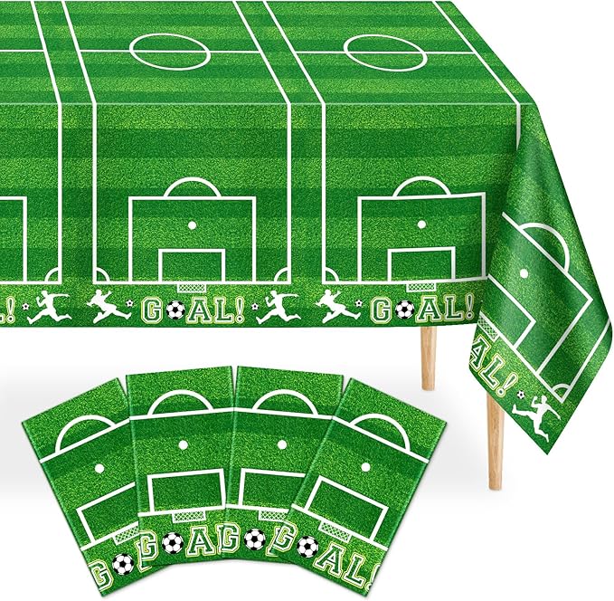 Mulbozy 4 Pcs Soccer Tablecloths Disposable, 54 × 108 Inch Soccer Party Decorations Table Cloth, Plastic Sports Table Cover for Picnic Birthday Party Supplies Decoration