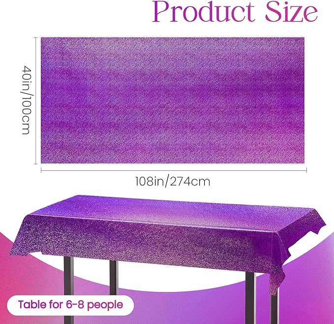 Sparkling Holographic Laser Tablecloth - Shimmering, Waterproof, Easy to Clean - Ideal for Bachelorette, Birthday, Wedding, and Anniversary Party Decorations (Purple, 1)