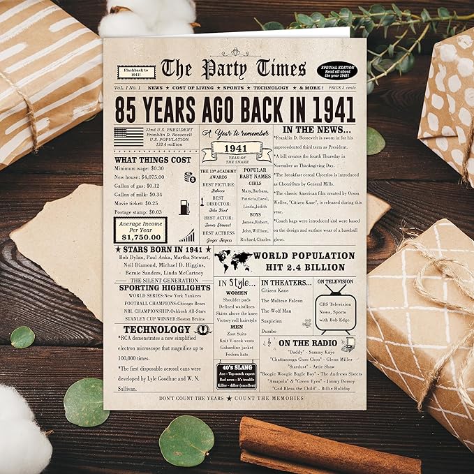 Ziwenhu Jumbo 85th Birthday Gift for Mom Dad,Vintage 85 Year Old Birthday Card for Grandma Grandpa,Unique 85 Birthday Decorations Gift for Men Women