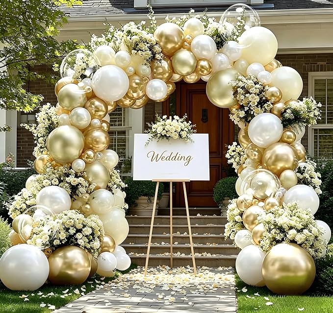 White Gold Balloon Arch Kit Double Stuffed Pearl White Sand Cream Gold Balloon Garland Ivory Beige Balloons for Baby Shower Wedding Bridal Shower Birthday Baptism Bachelorette Valentine Party Decor