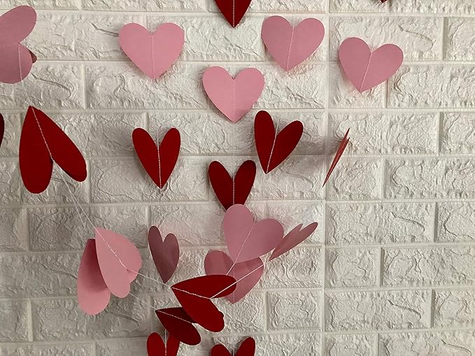 8 Pack Valentines Day Heart Garland Red and Pink, Valentine's Day Hanging Heart Garland Hanging Heart Valentines Garland Decorations for Happy Valentine's Day Party Decorations (NO DIY)