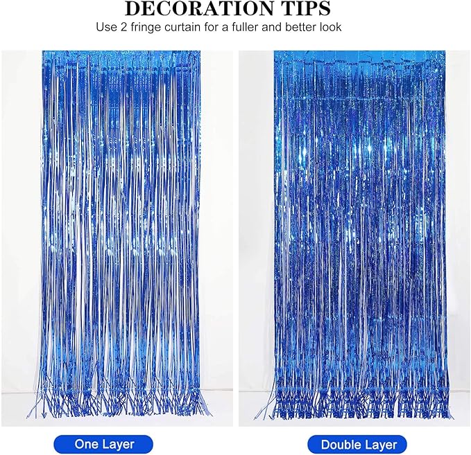 Foil Fringe Curtain - 2 Packs 3ftx8ft Metallic Curtain Backdrop for Birthday Party Decorations Photo Booth Backdrop Christmas Halloween - Deep Blue