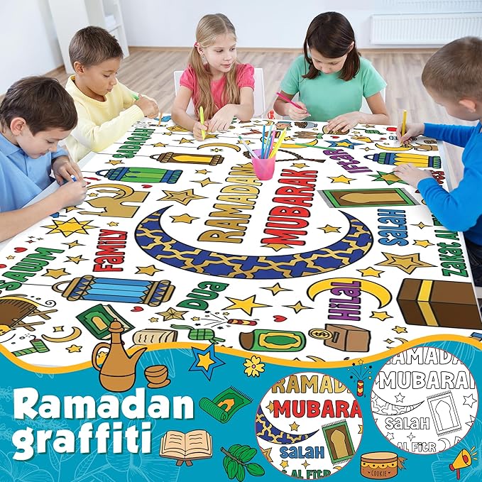 OHOME Ramadan Giant Coloring Poster/Tablecloth - Ramadan Decorations for Home,Kids Eid Crafts Games Activities Toys Decor Party Decor for Classroom School