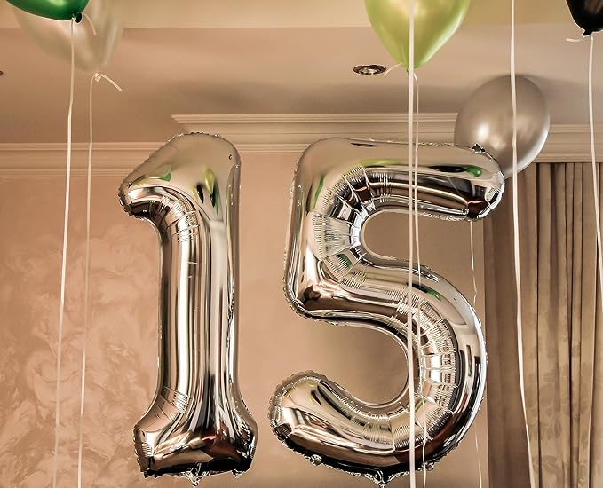 Silver Number 5 Balloon, 40 Inch Large Number Foil Mylar Balloons for 5th Girl Boy Birthday Party Celebration Decoration Supplies,Big Digital Balloons for Wedding Anniversary Events Decor