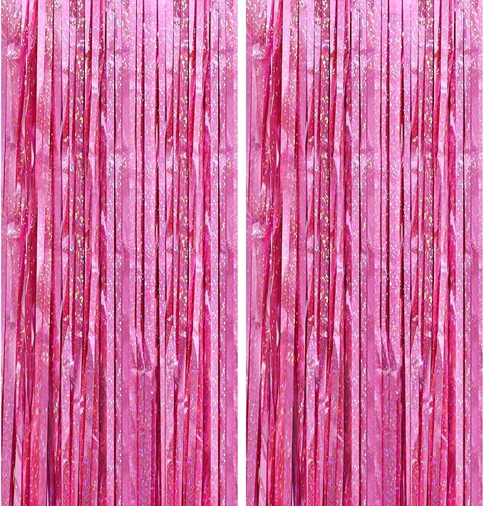 Pink Glitter Foil Backdrop 2 Pack for Birthday, Baby Shower, Wedding Engagement, Holiday Celebration Party Decorations, 3.3 FT x 6.5 FT, Pink