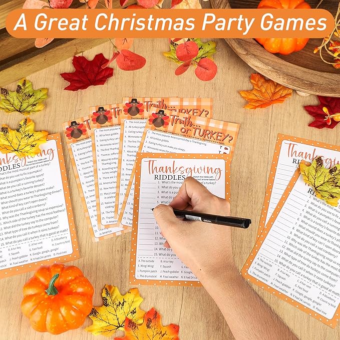COCHIE 30 Players Thanksgiving Games for Family Party Adults Office Large Groups, Truth or Turkey Games, Autumn Riddles Game, Fall Classroom Activities with Answer Key (Thanksgiving C)