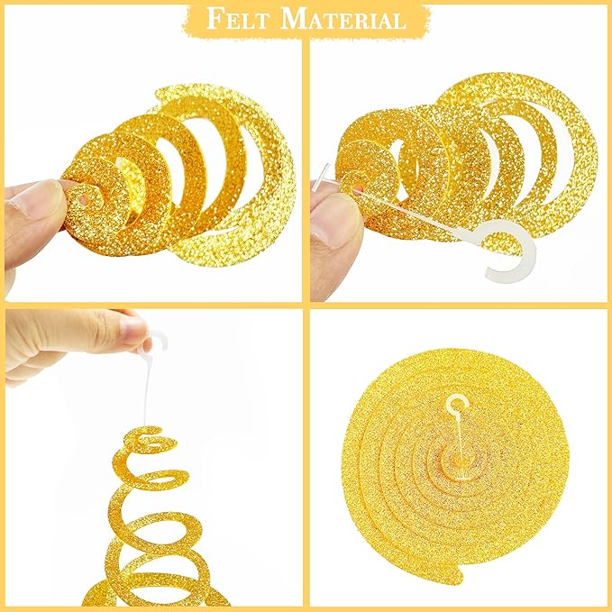 36Pcs Sage Green Gold Hanging Swirl Decorations Glitter Gold Olive Green Beige Felt Swirl Streamer Spiral Ceiling Garland for Wild One Jungle Woodland Safari Neutral Birthday Baby Shower Wedding Party