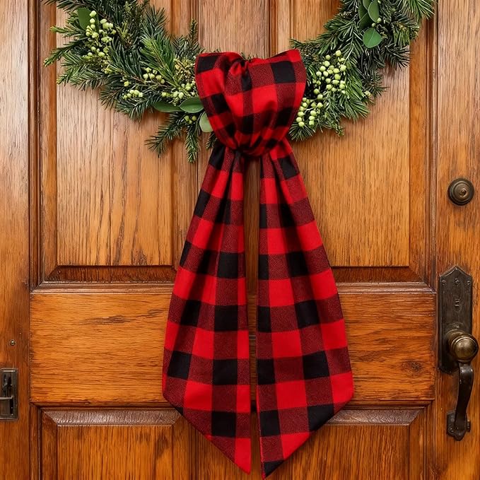 2 Pack White Wreath Sash for Front Door Blank Sashes 3.7 x 54 Inch Polyester Plain Door Decoration for Christmas Halloween Party Porch Yard Outdoor (Red Black)