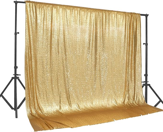 PartyDelight Gold Sequin Backdrop 20x10ft - High Density 3mm Shimmer Sequin Background with 4-Inch Rod Pocket, Sparkly Photography Curtain for Large Wedding, Gala, Stage & Grand Event Decor